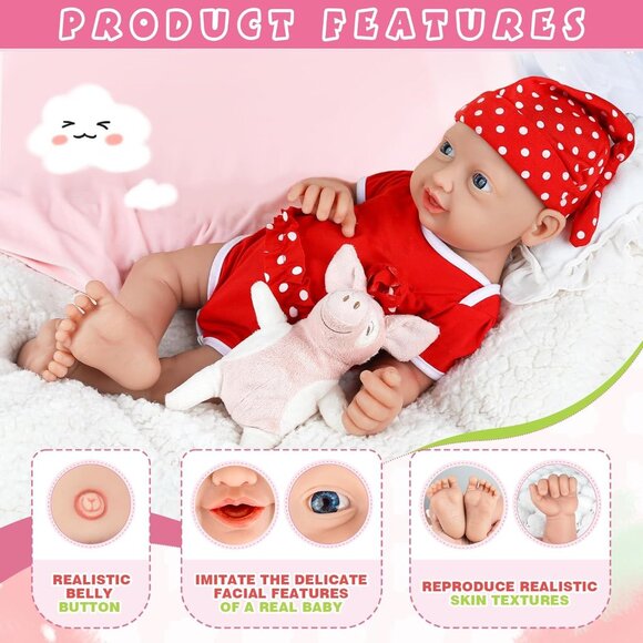 🆕14 inch Full Body Silicone Baby Doll Girl with Clothes and Feeding Accessories - Picture 5 of 7